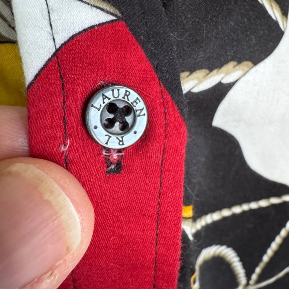 Lauren Ralph Lauren Nautical Sailing Flag Print Button Up Blouse Black Medium - Picture 6 of 15